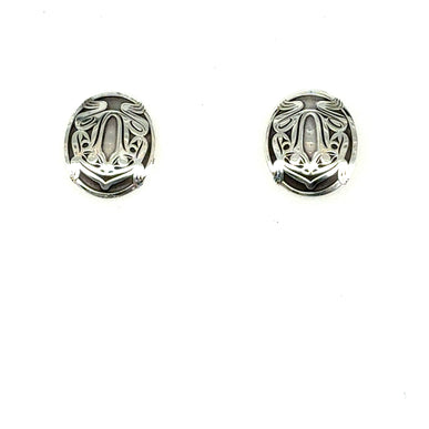 Earrings - Sterling Silver  - Studs - Oval - Frog