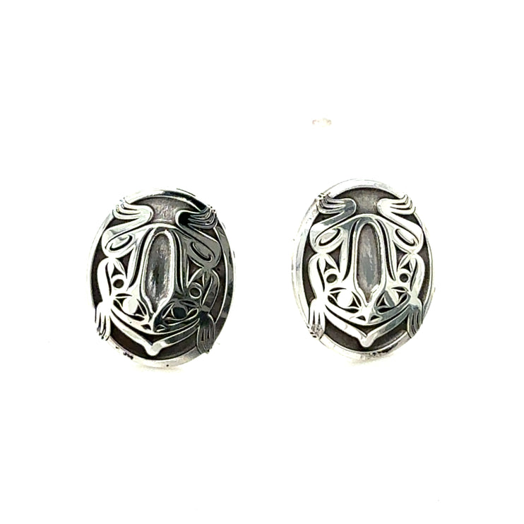 Earrings - Sterling Silver  - Studs - Oval - Frog