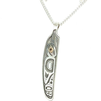 Pendant - Sterling Silver & 14k Yellow Gold - Feather - Hummingbird