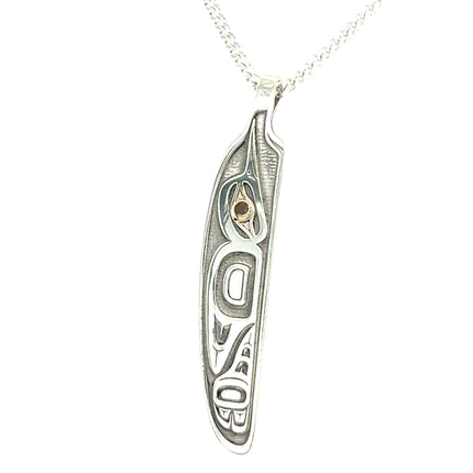 Pendant - Sterling Silver & 14k Yellow Gold - Feather - Hummingbird