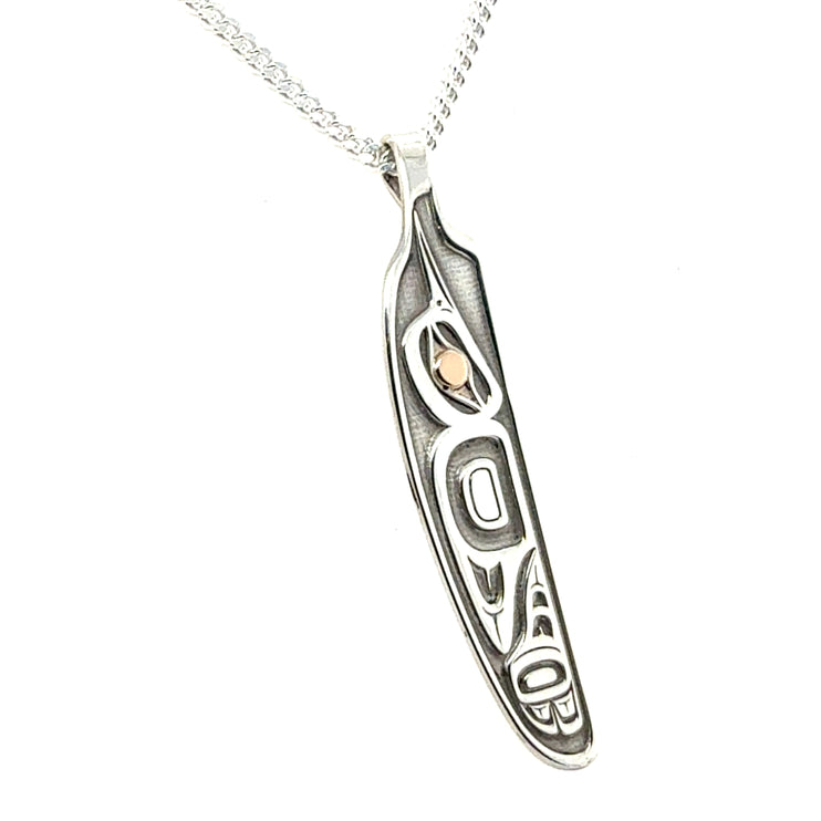 Pendant - Sterling Silver & 14k Yellow Gold - Feather - Hummingbird
