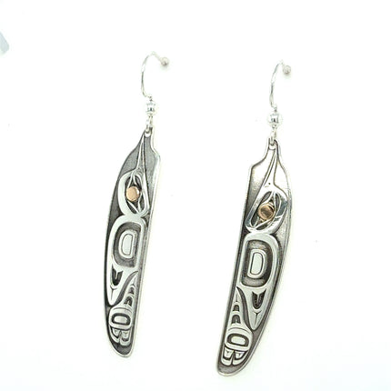 Earrings - Sterling Silver  & 14k - Feather - Hummingbird