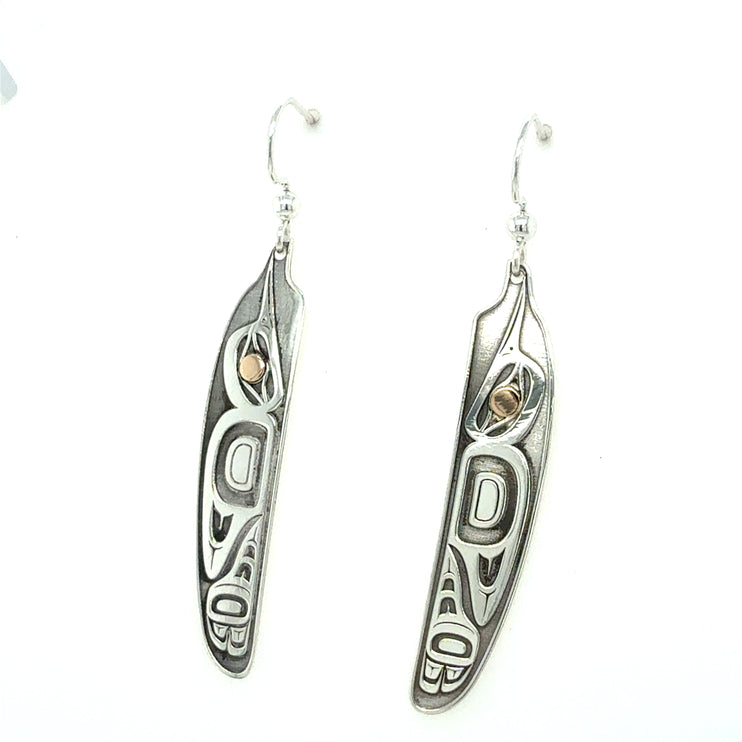 Earrings - Sterling Silver  & 14k - Feather - Hummingbird