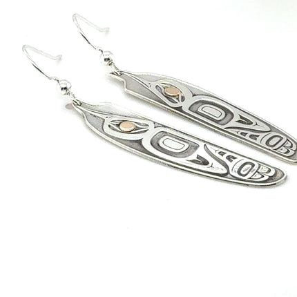 Earrings - Sterling Silver  & 14k - Feather - Hummingbird