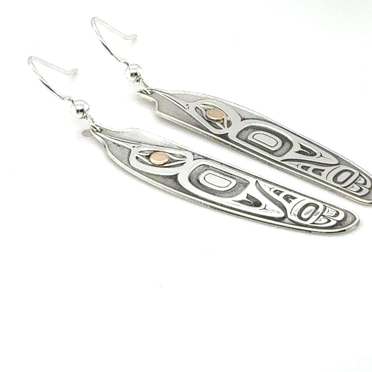 Earrings - Sterling Silver  & 14k - Feather - Hummingbird