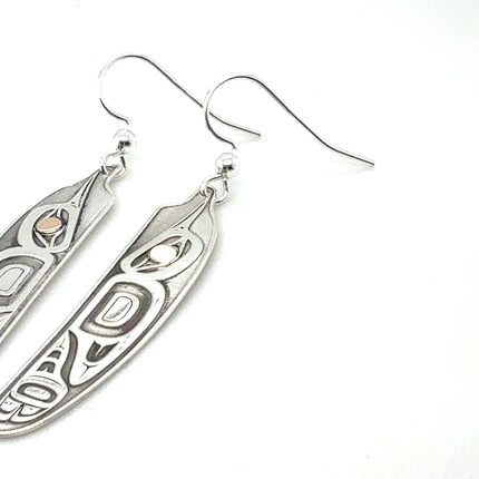 Earrings - Sterling Silver  & 14k - Feather - Hummingbird