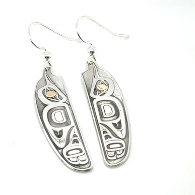 Earrings - Sterling Silver  & 14k - Feather - Hummingbird