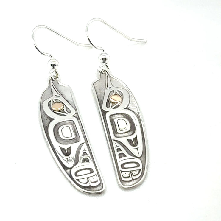 Earrings - Sterling Silver  & 14k - Feather - Hummingbird