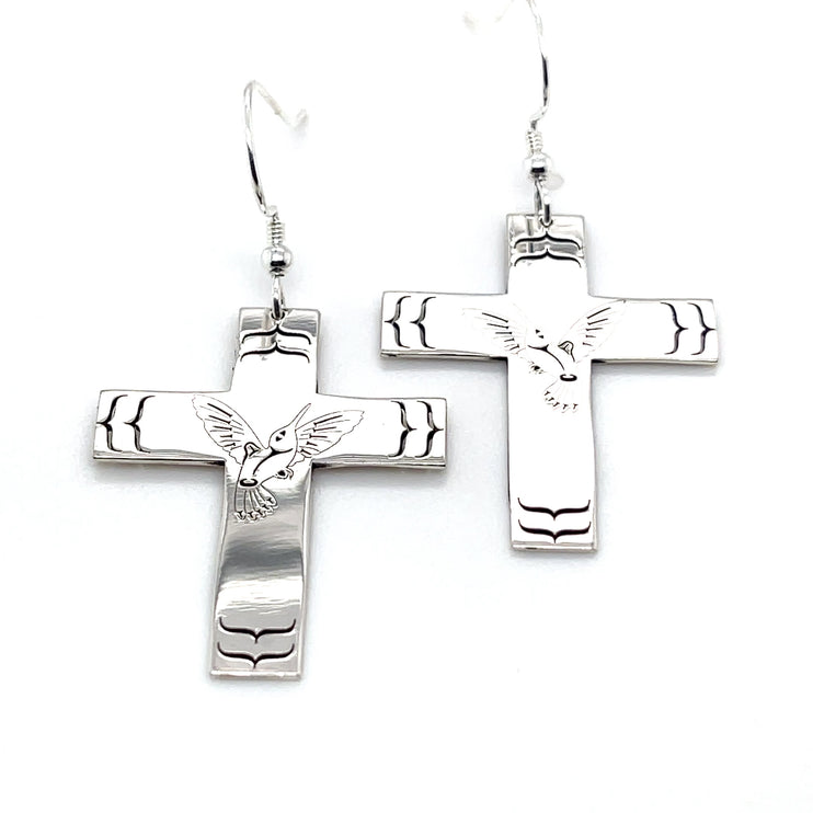 Earrings - Sterling Silver - Cross - Hummingbird