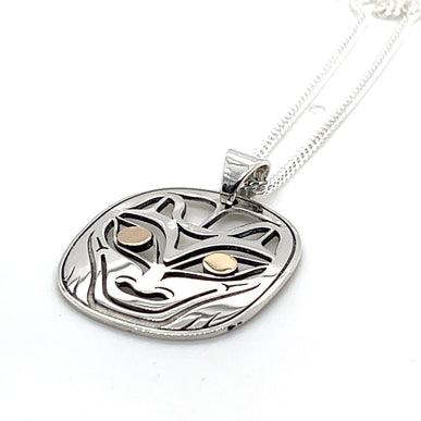 Pendant - Sterling Silver & 14k Yellow Gold - Wolf - Cutout